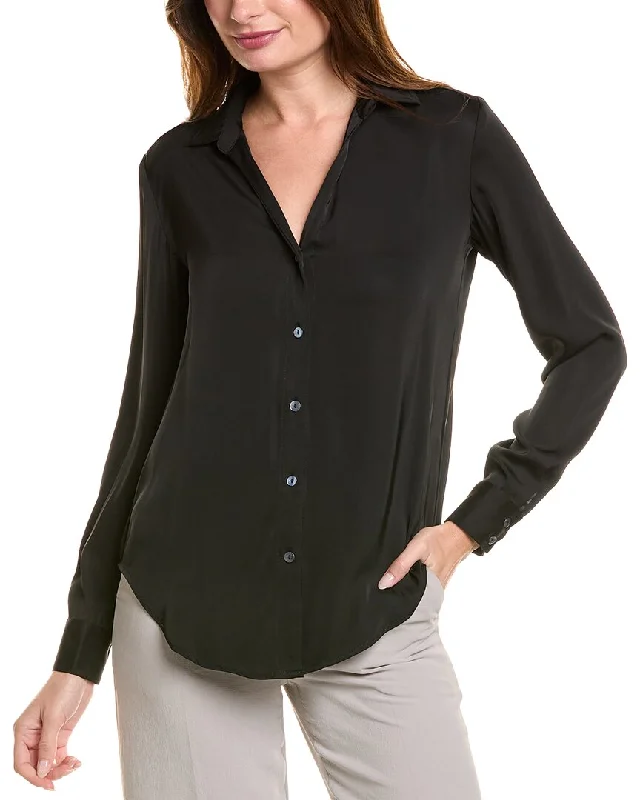 T Tahari Split Neck Blouse Sheer Mesh Blouse