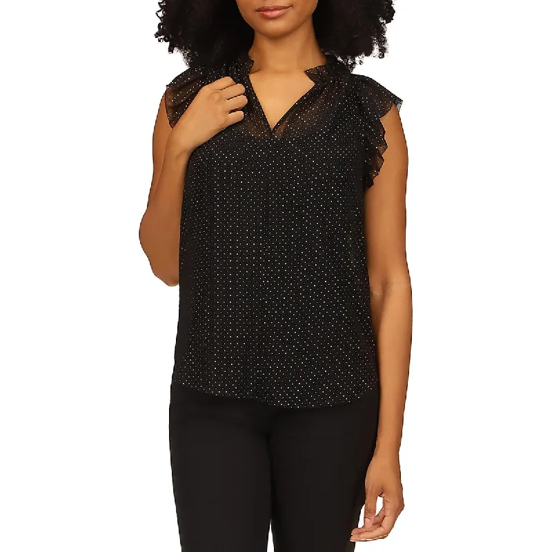 Womens Sheer Ruffled Blouse Textured Cotton Blouse