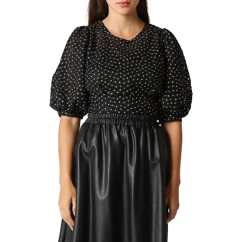 Womens Embroidered Floral Blouse Balloon Sleeve Blouse