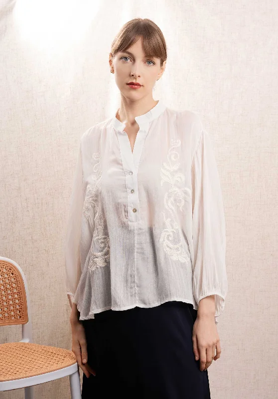 Blouse 13338 White Gathered Detail Blouse
