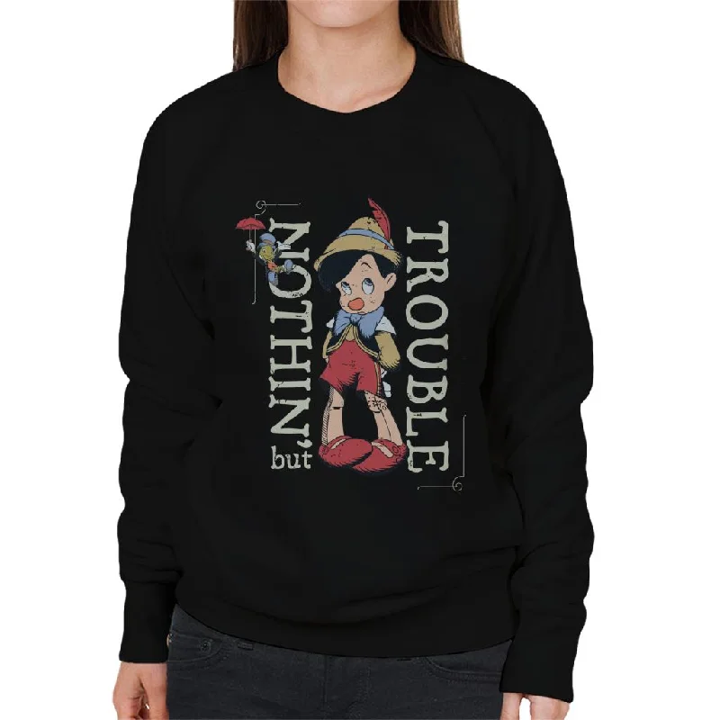 Disney Pinocchio Nothing But Trouble Women's Sweatshirt Hoodie with Button Placket Classic Preppy Disney Pinocchio Nothing But Trouble Women's Sweatshirt Hoodie with Button Placket Classic Preppy