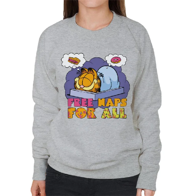 Garfield Free Naps For All Women's Sweatshirt Hoodie with Applique Textured Unique