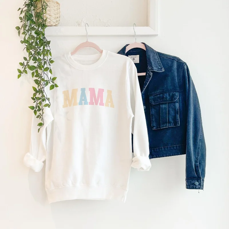 Mama Pastel College Sweatshirt Hoodie with Set-In Sleeves Structured Classic