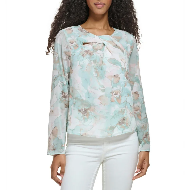 Womens Chiffon Twist Neck Blouse Elegant Silk Blouse