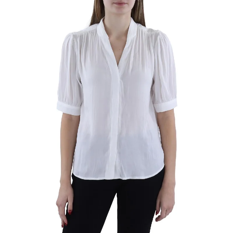 Womens V Neck Button Down Blouse Romantic Lace Blouse