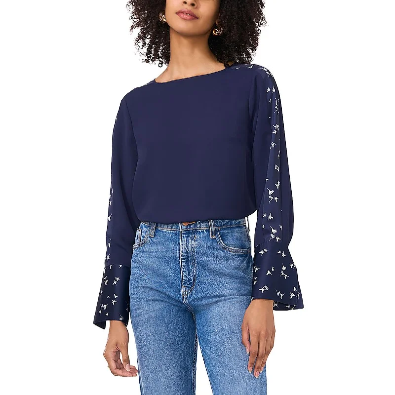 Womens Printed Crewneck Blouse Casual Stripe Blouse