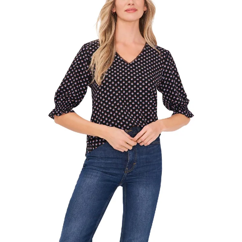 Womens 34 Sleeve Gathered Blouse Peter Pan Blouse