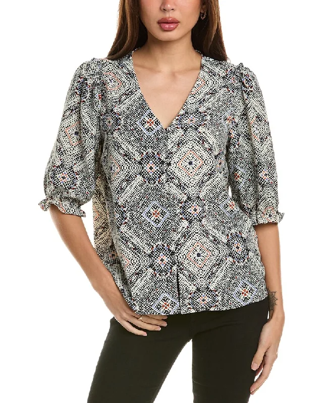 Bobeau Roux Blouse Pleated Collar Blouse