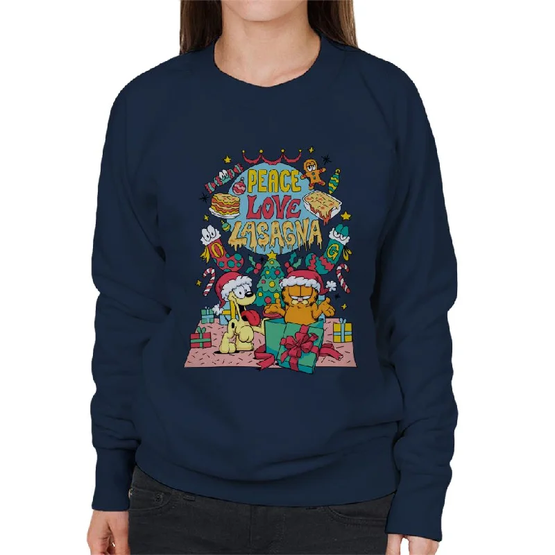 Garfield Christmas Peace Love Lasagna Women's Sweatshirt Hoodie with Hem Embroidery Detailed Premium Garfield Christmas Peace Love Lasagna Women's Sweatshirt Hoodie with Hem Embroidery Detailed Premium