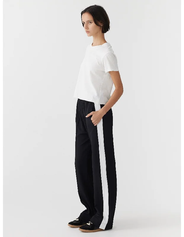 TWILL STRIPE DETAIL PANT - BLACK WHITE Casual Wide Pants