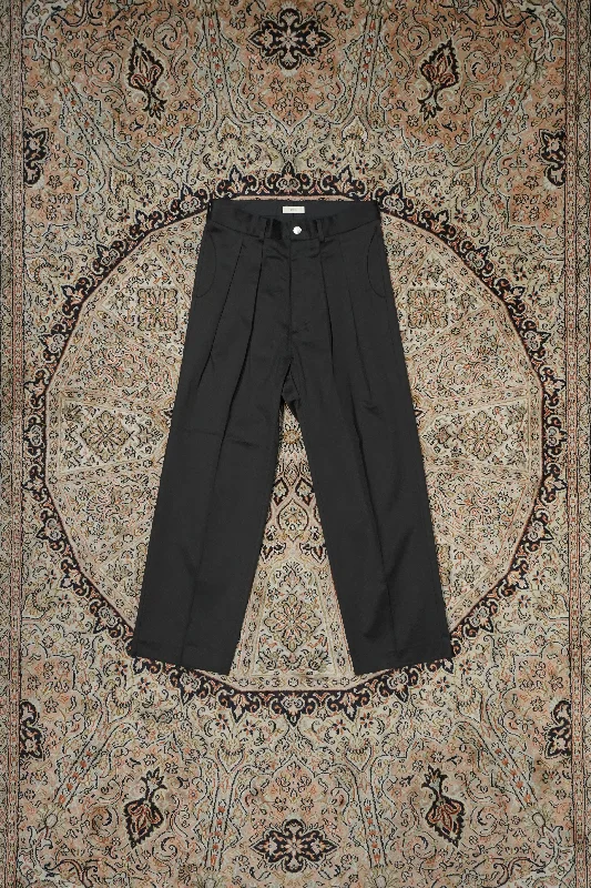 STEAF FIELD TWO TUCK PANTS (LAMP BLACK) Trendy Wide-Legged Trousers