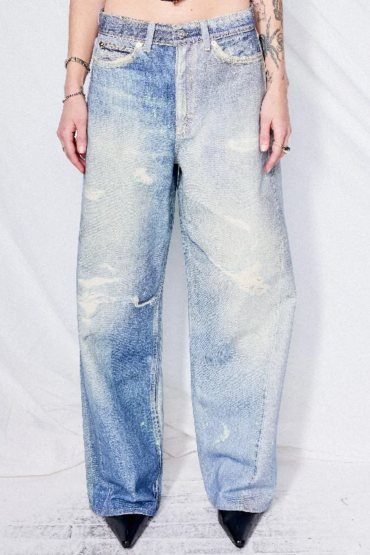 Digital Denim Print Full Cut Pant Elegant Silk Pants