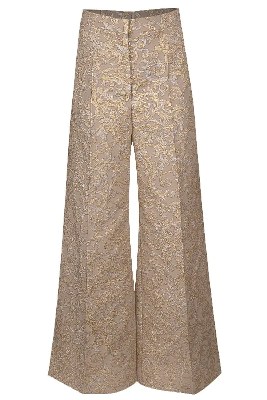 Brocade Wide Leg Pants Chic Wool Trousers