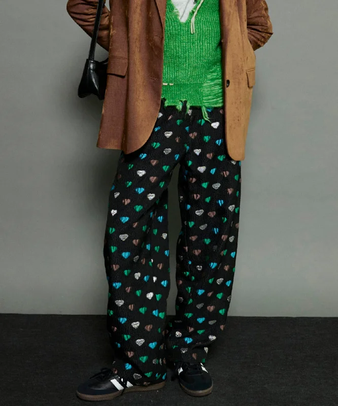 【SALE】Heart Jacquard Pants Trendy Wide-Leg Pants