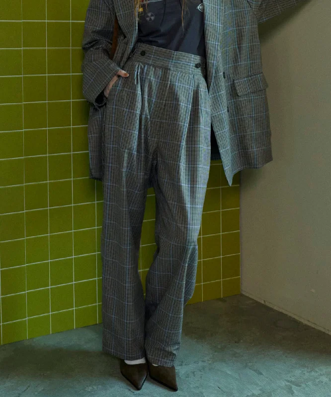 【SALE】2way Waist Checkered Pants Fashionable Button-Up Pants