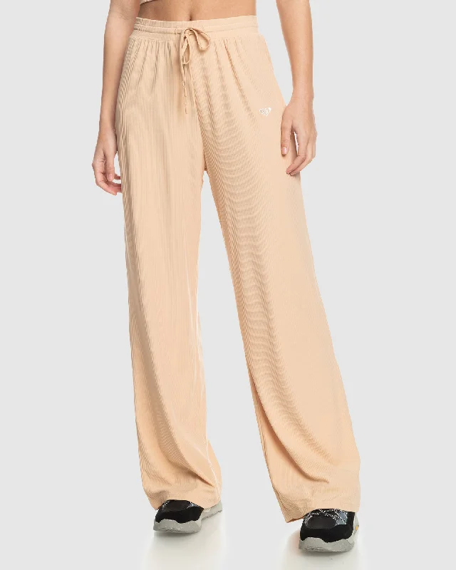 Womens Rise & Vibe Rib Wide Leg Pants Comfy High-Waist Jeans
