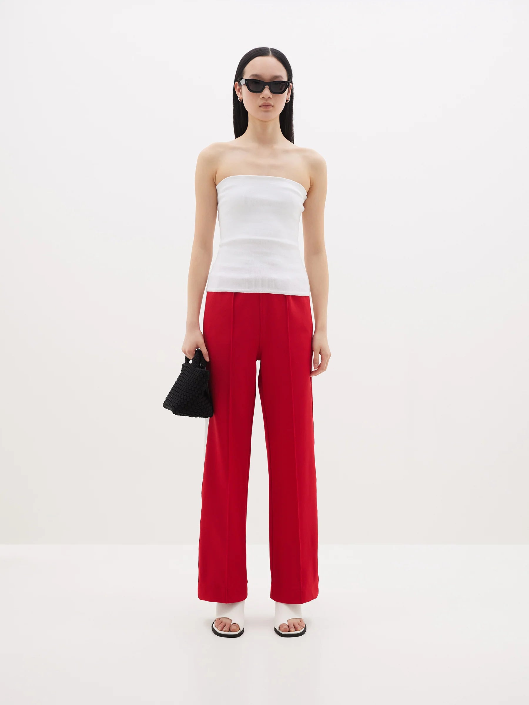 TWILL STRIPE DETAIL PANT - RED/WHITE Elegant High-Waist Pants
