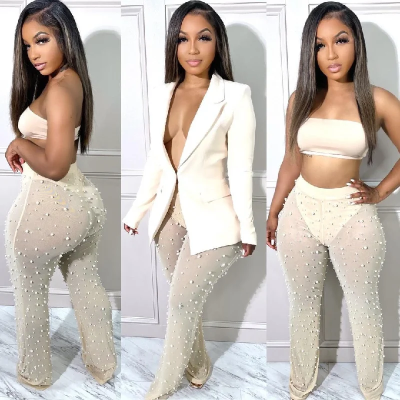 Suit Foam Mesh Straight-Leg Pants Suit（CL10784） Fashionable Tapered Leg Pants