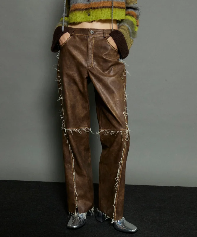 【SALE】Vegan Leather Cut Off Pants Soft Stretch Leggings