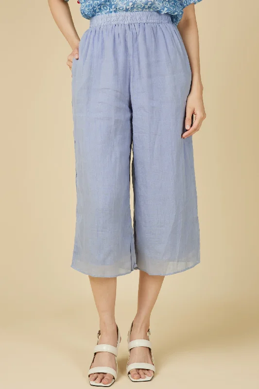 Ramie Ankle Pants (Greyish Blue) Chic Wool Trousers
