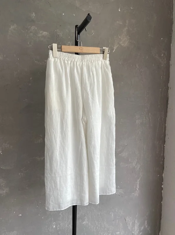 Ramie Ankle Pant (White) Comfortable Pleated Pants