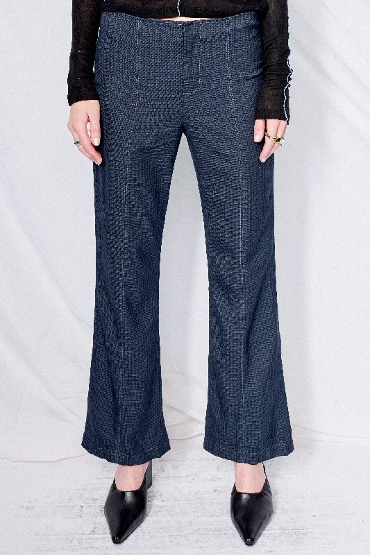 Black Overdyed Houndstooth Suiting Flare Pant Stretch Fit Pants