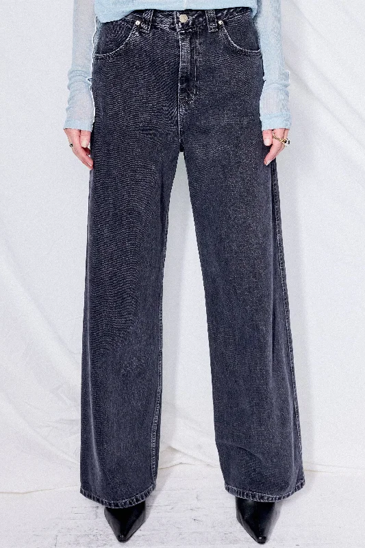 Black Denim Wide Pants Casual Drawstring Pants