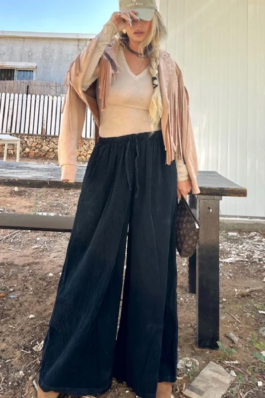 E Corderoy pants black Comfortable Wide-Leg Pants