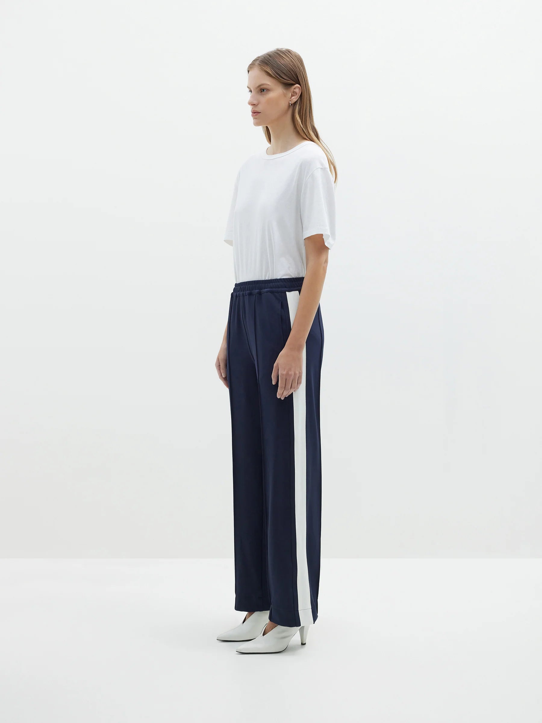 TWILL STRIPE DETAIL PANT - INK/WHITE Stylish Paperbag Waist Pants