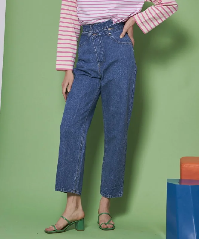 High Waist Cocoon Denim Pants Relaxed Fit Trousers