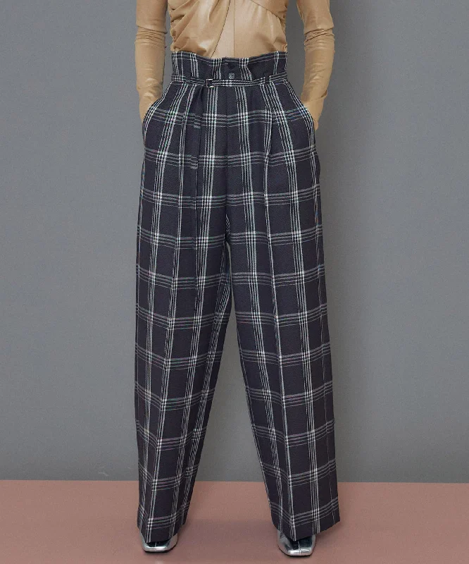 【SALE】Check High Waist Wide Pants Chic Slim Fit Pants