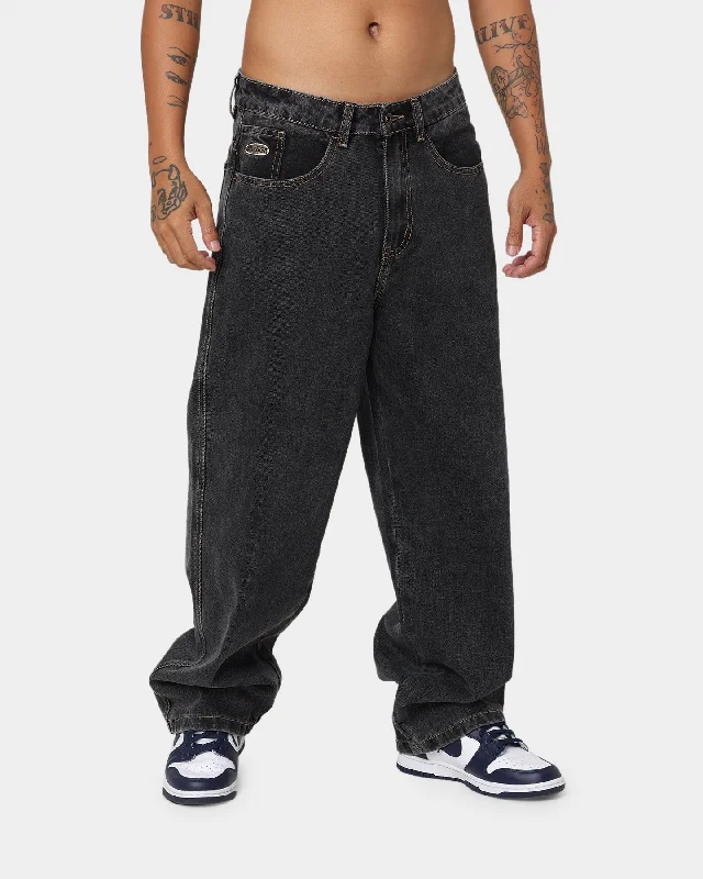 X-Large Bull Denim 91 Wide Leg Pants Washed Black Stylish Elastic Waist Pants