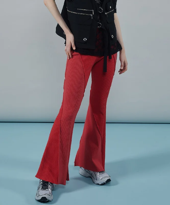 Rib Mix Semi-flare Pants Trendy Work Pants