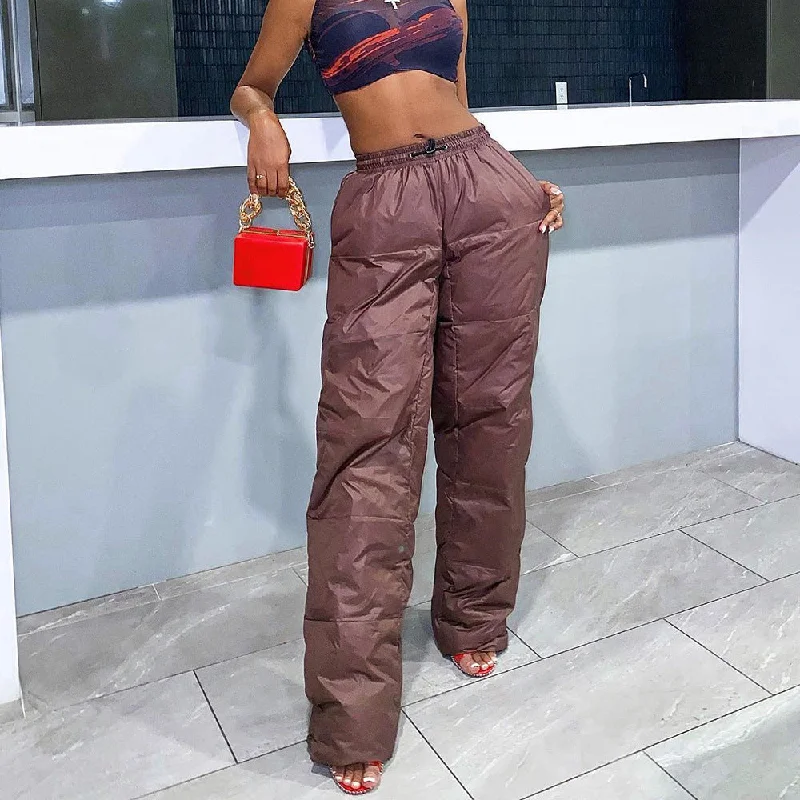 Quilted Drawstring Pocket Elastic Waist Velcro Cotton Pants(CL10897) Classic Cropped Pants