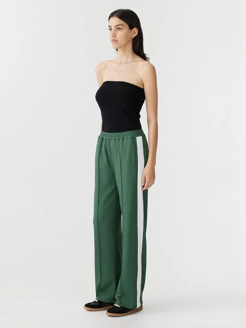 TWILL STRIPE DETAIL PANT - ATHLETIC GREEN / WHITE High-Waist Yoga Pants