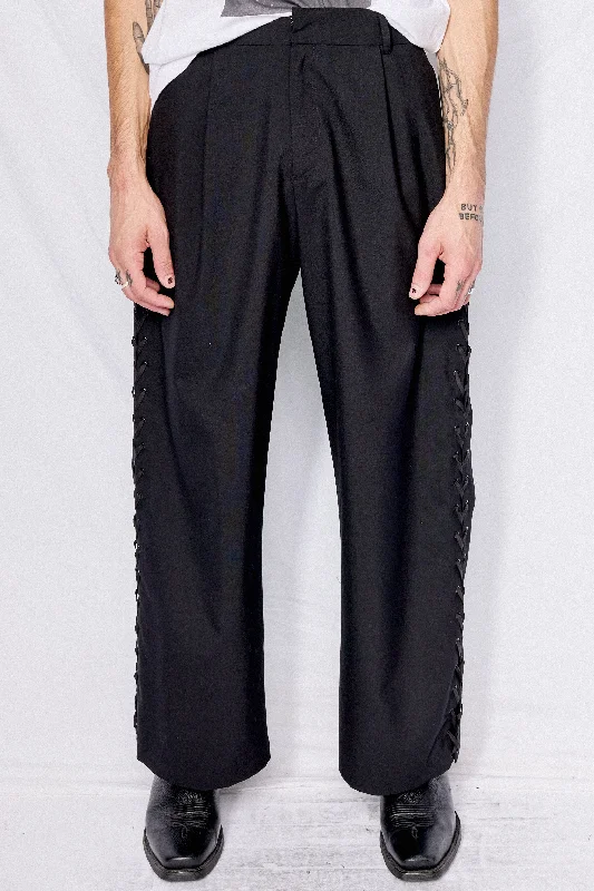Black Suiting Laced Homme Pant Chic Capri Pants
