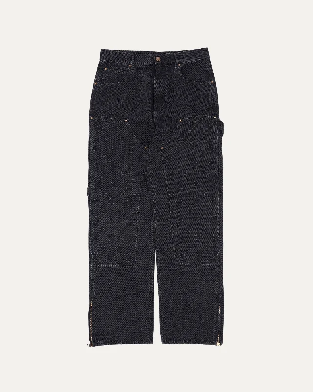 Double Knee Monogram Embossed Pants Cozy Knit Pants