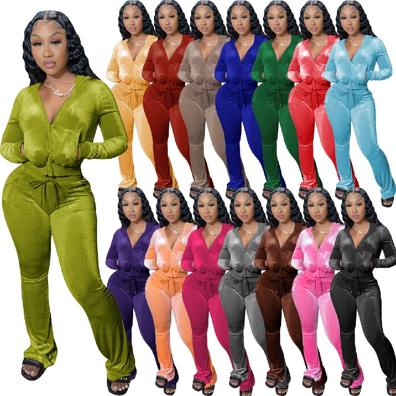 Solid Color Velvet Hat Wide Leg Pants Two-piece Set (CL10987) Stylish Harem Pants