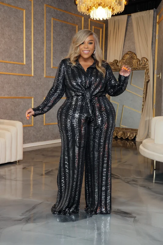 Pinstripe Sequin Pant Set Fashionable Work Pants