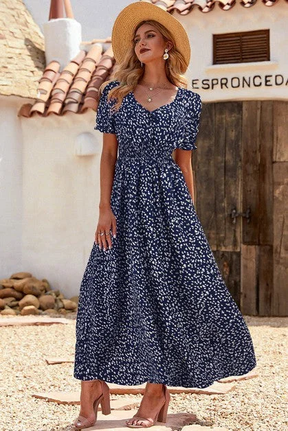 / A Whimsical Idea Navy Dot Print Smocked Dress (Size XL)