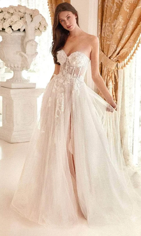 Andrea and Leo A1089W - High Slit Applique Bridal Gown