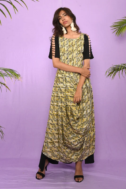 Block Printed Front Cowl Dress