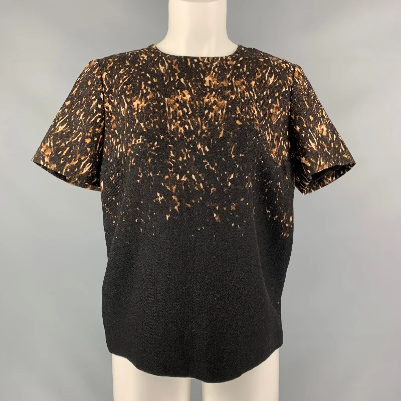 BURBERRY PRORSUM Size 8 Black Brown Wool Animal Print Dress Top