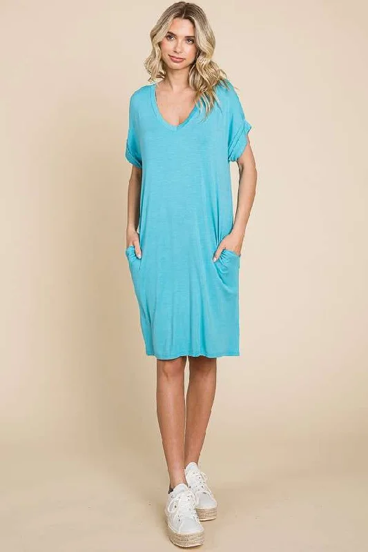 @: Counting On Comfort Teal Dress