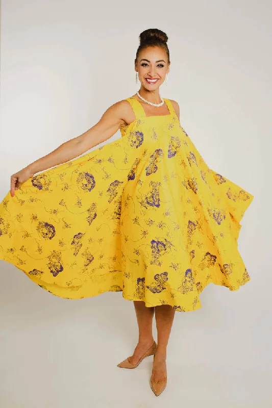 Crownflower Butterflies Sundress Swirl in Purple on Yellow