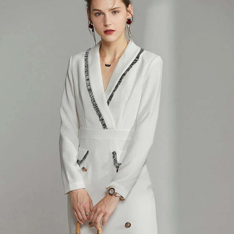 Elegant V-Neck Button Dress