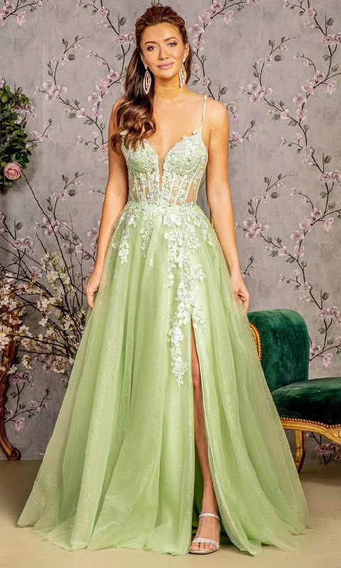 GLS by Gloria GL3212 - Applique Embellished A-Line Prom Gown