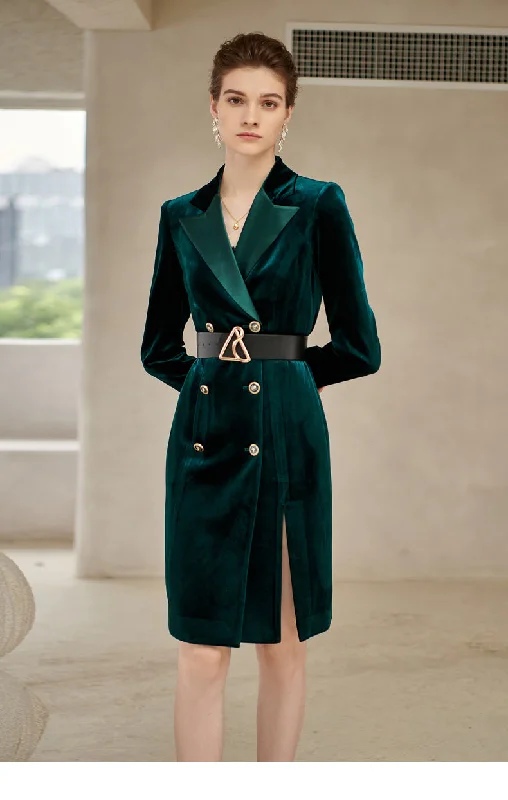 Green Velvet Double Breasted Dress