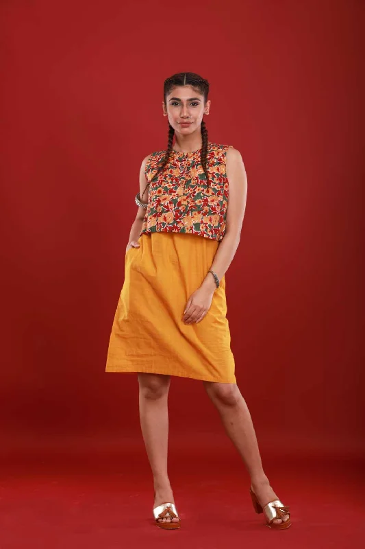 Handloom Dress with Block Printed Top Overlay