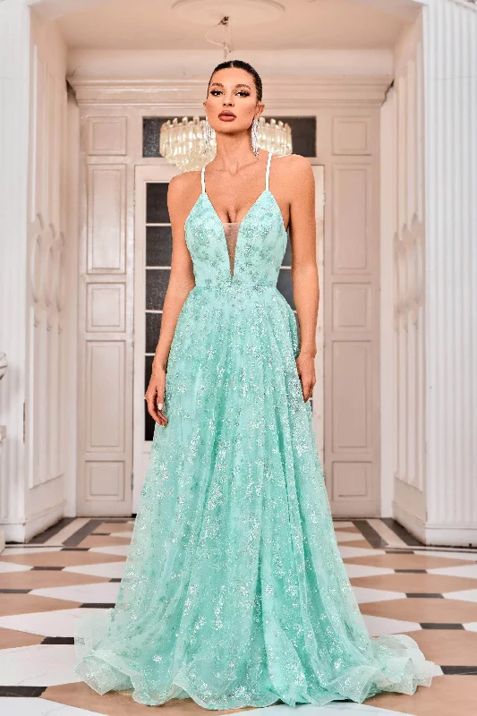 J'Adore Dresses J24030 - Crisscross Back Glitter Prom Dress